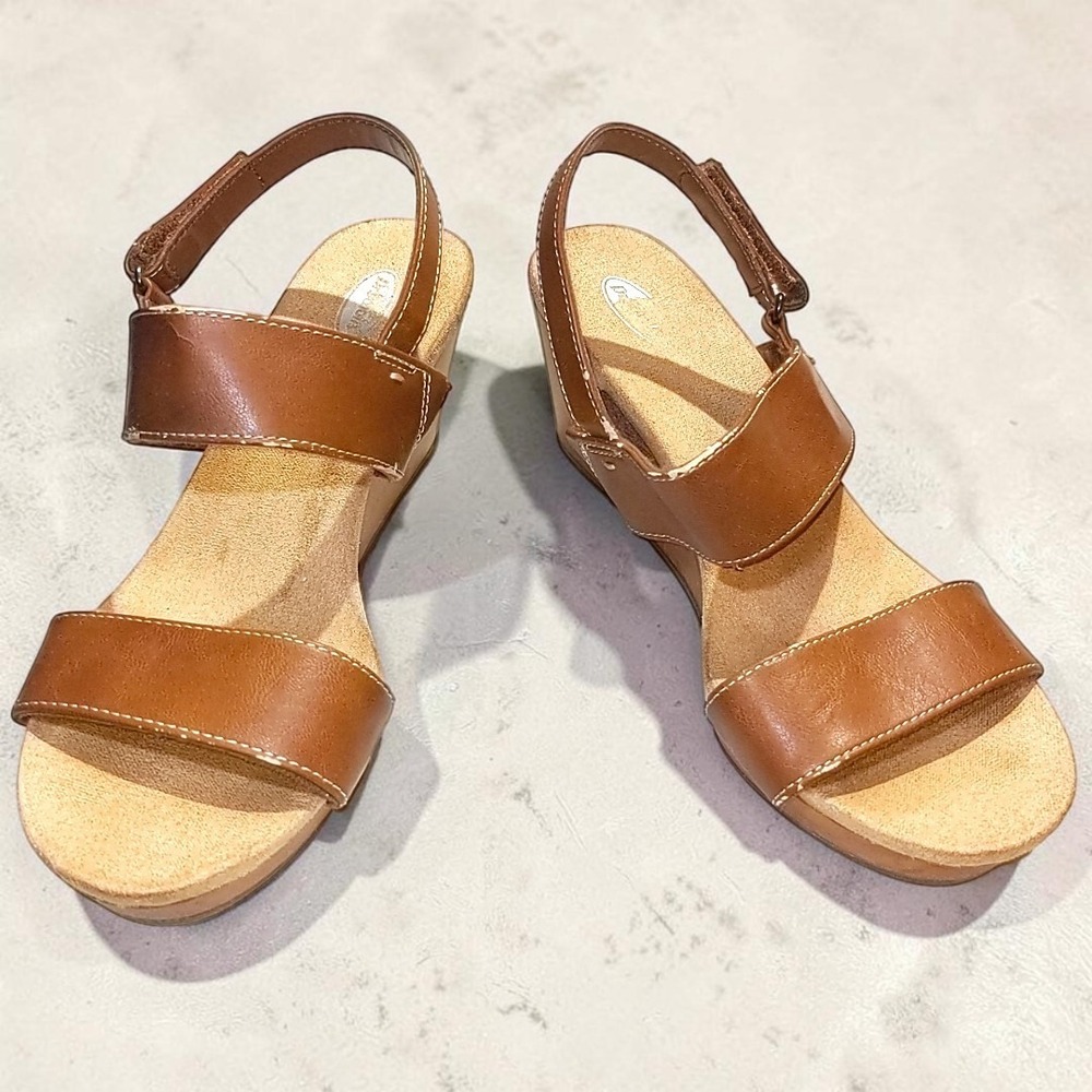 Dr. Scholls Brazin Wedge Sandals 8.5M Women Brown Ankle Strap Comfort Platform